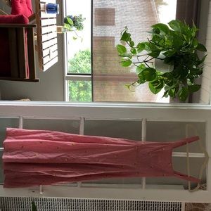 Red stripe floral midi dress